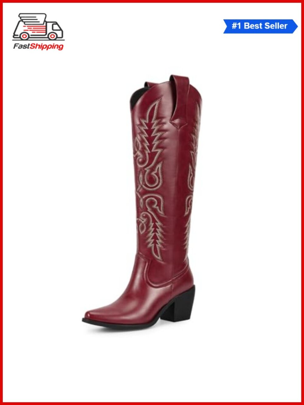 ✨ wetkiss Women's Pointed Toe Knee High Cowboy Boots Faux Leather Side Zip